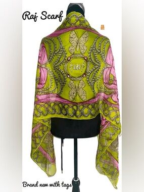 Raj Lime Green and Pink Decorative Silk Scarf-NWT Make me an OFFER!